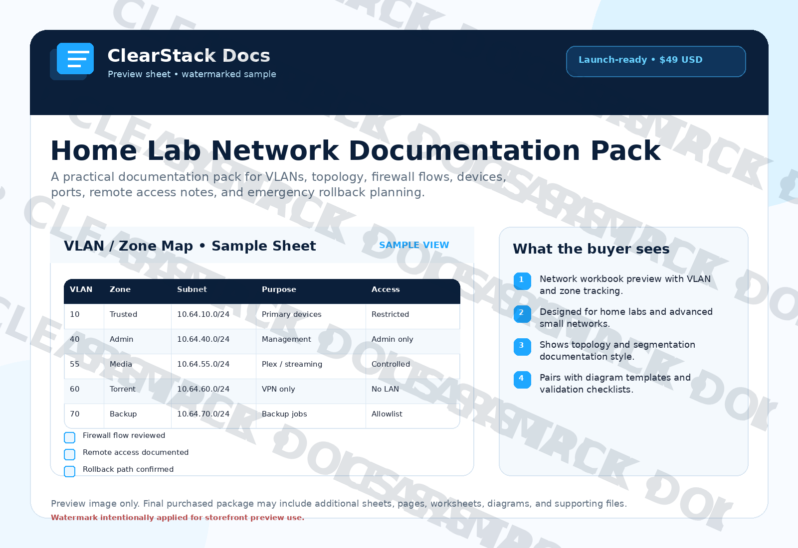 Watermarked preview for Home Lab Network Documentation Pack