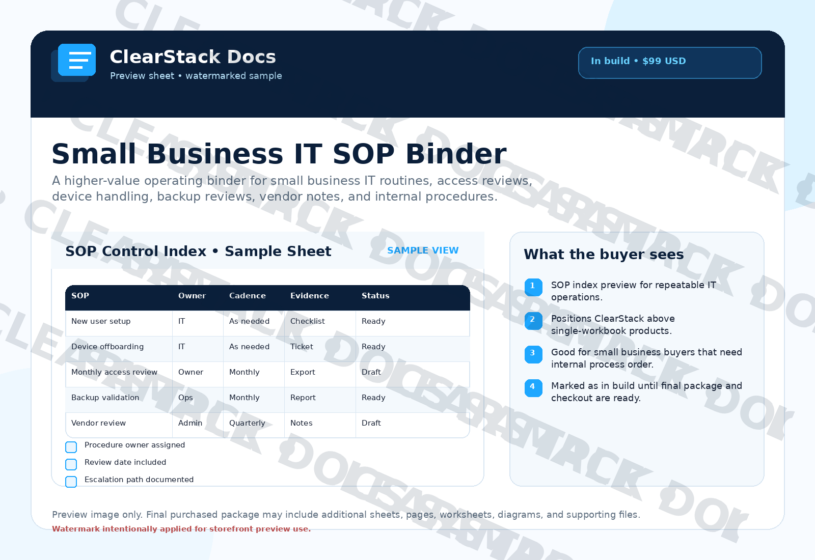 Watermarked preview for Small Business IT SOP Binder
